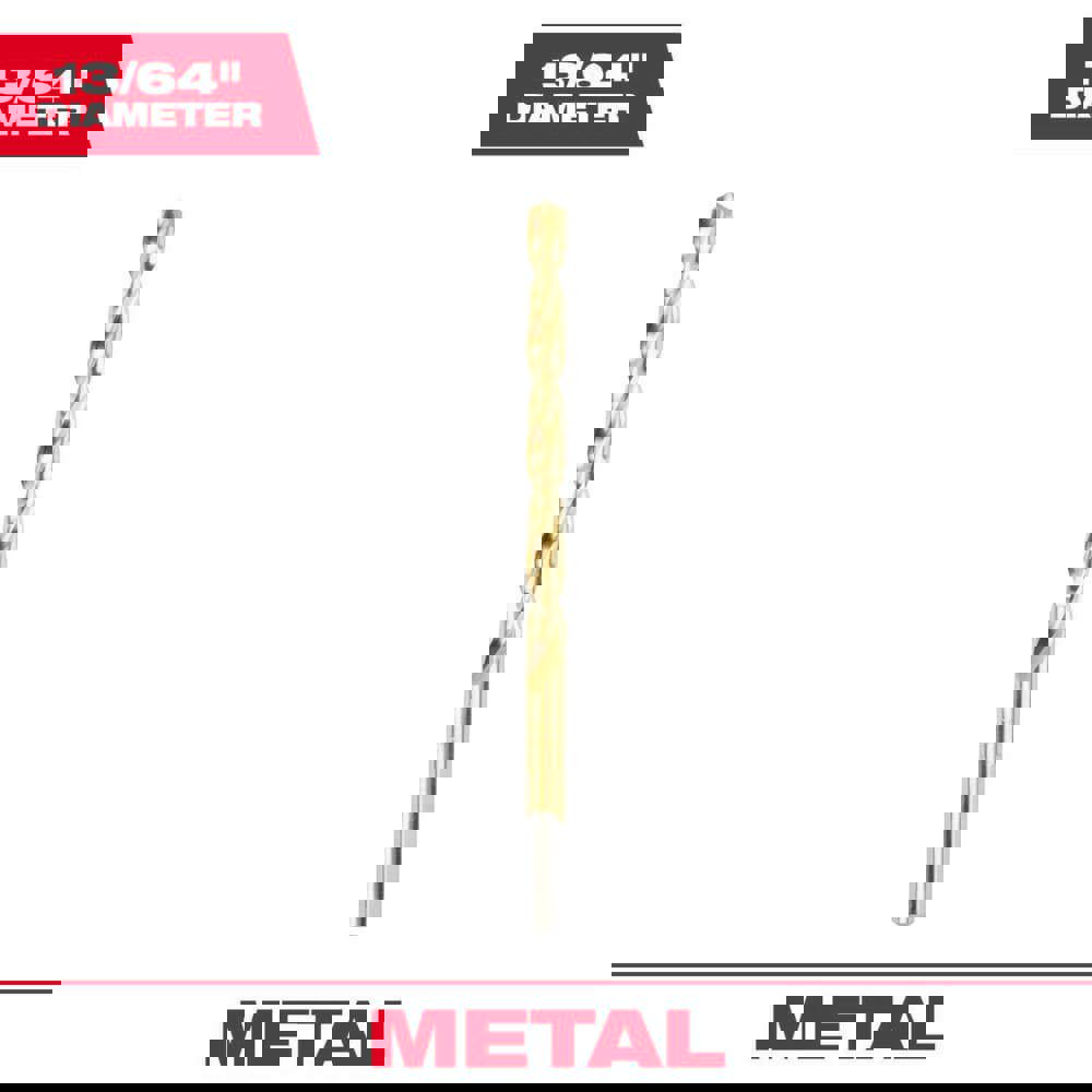 Jobber Length Drill Bits; Drill Bit Size (Inch): 13/64 ; Drill Bit Material: High Speed Steel ; Drill Point Angle (Degrees): 135 ; Coating/Finish: Titanium Nitride ; Flute Type: Parabolic ; Cutting Direction: Right Hand